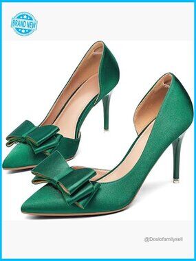 Stiletto Bow Heels Pointed Toe Slip On Dress Pumps Wedding Party Shoes